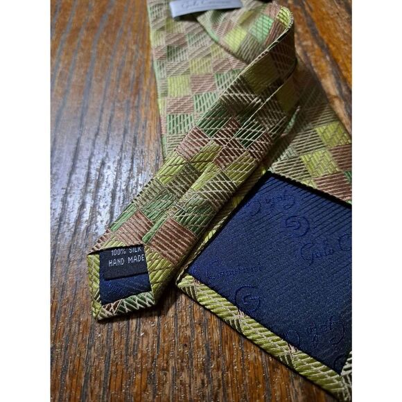 New Galo Cossinni Silk Handmade Mens Dress Neck Tie Green Brown - Picture 4 of 4